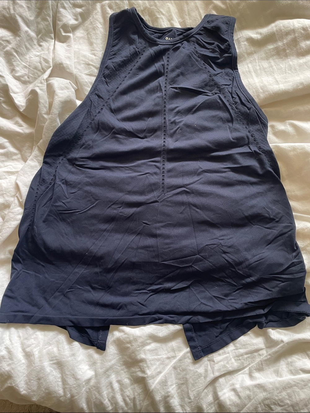 Athleta Navy High-Low Active Shirt with Laser-Cut Panels